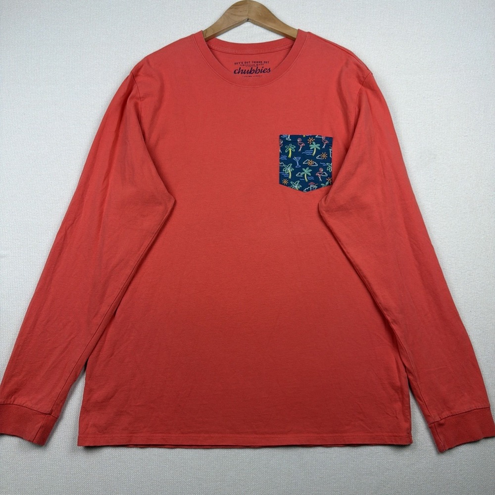 Chubbies Sky's Out Thighs Out Long Sleeve T-Shirt Size XL Orange Frocket Casual